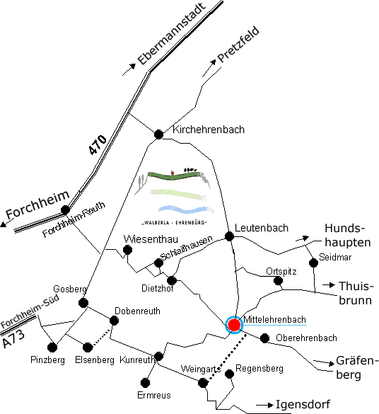 Lageplan des Dorfes Mittelehrenbach